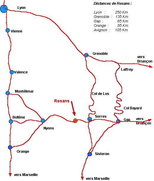 Routes d'accès à Rosans