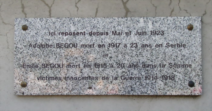 Plaque commémorative Adolphe et Émile BÉGOU